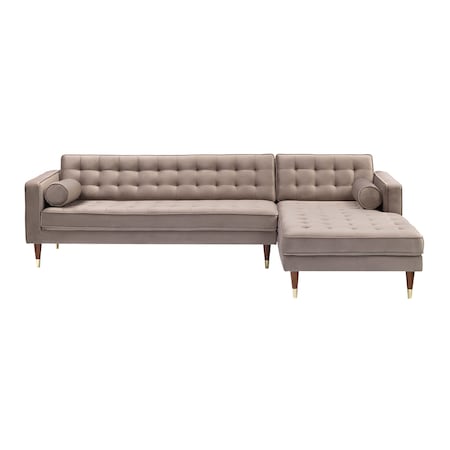 Armen Living Somerset Taupe Velvet Mid Century Modern Right Sectional Sofa LCSMSETAU